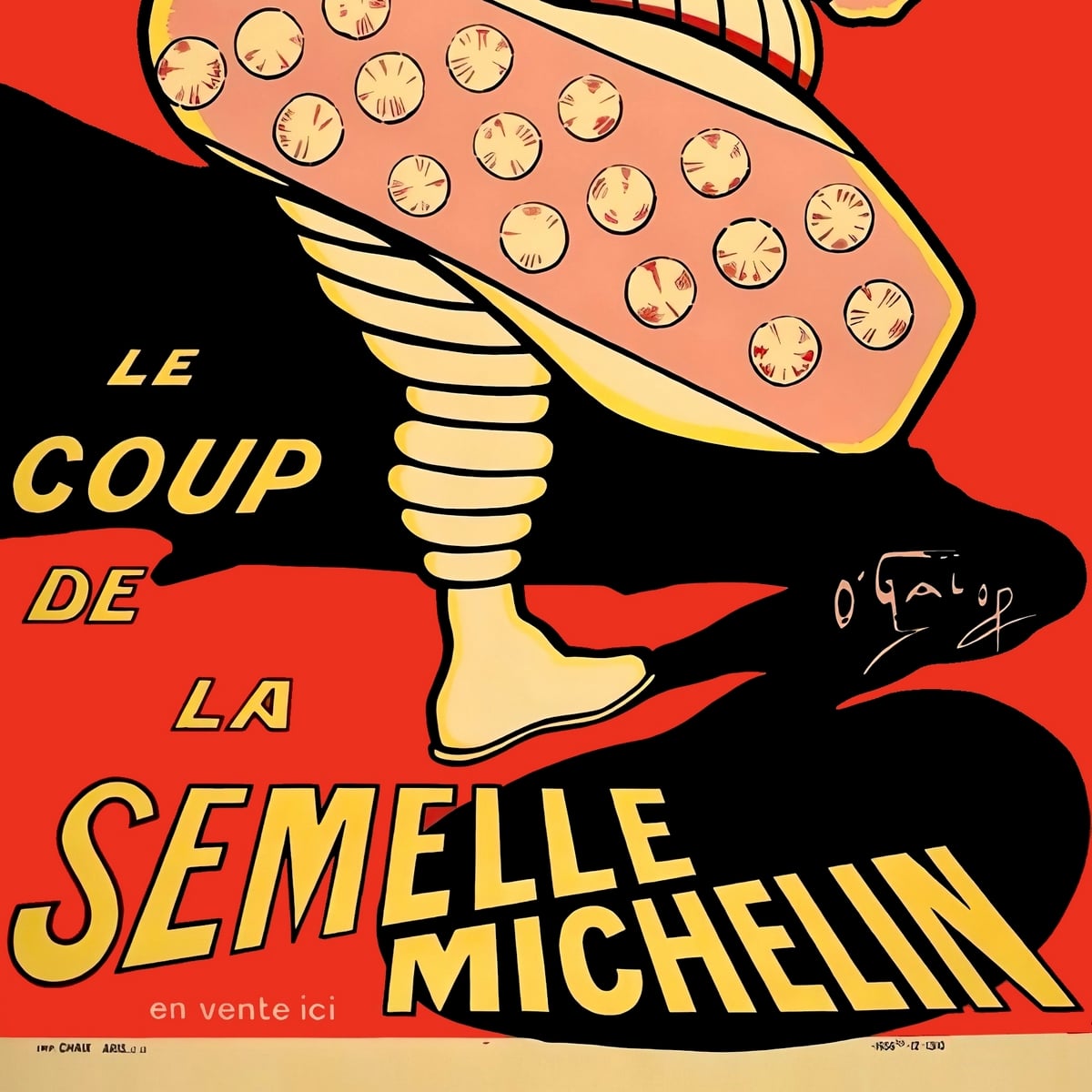 Vintage Michelin Man "La Semelle Michelin" metal sign, classic tire company wall decor, ideal for antique collectors and garage spaces.